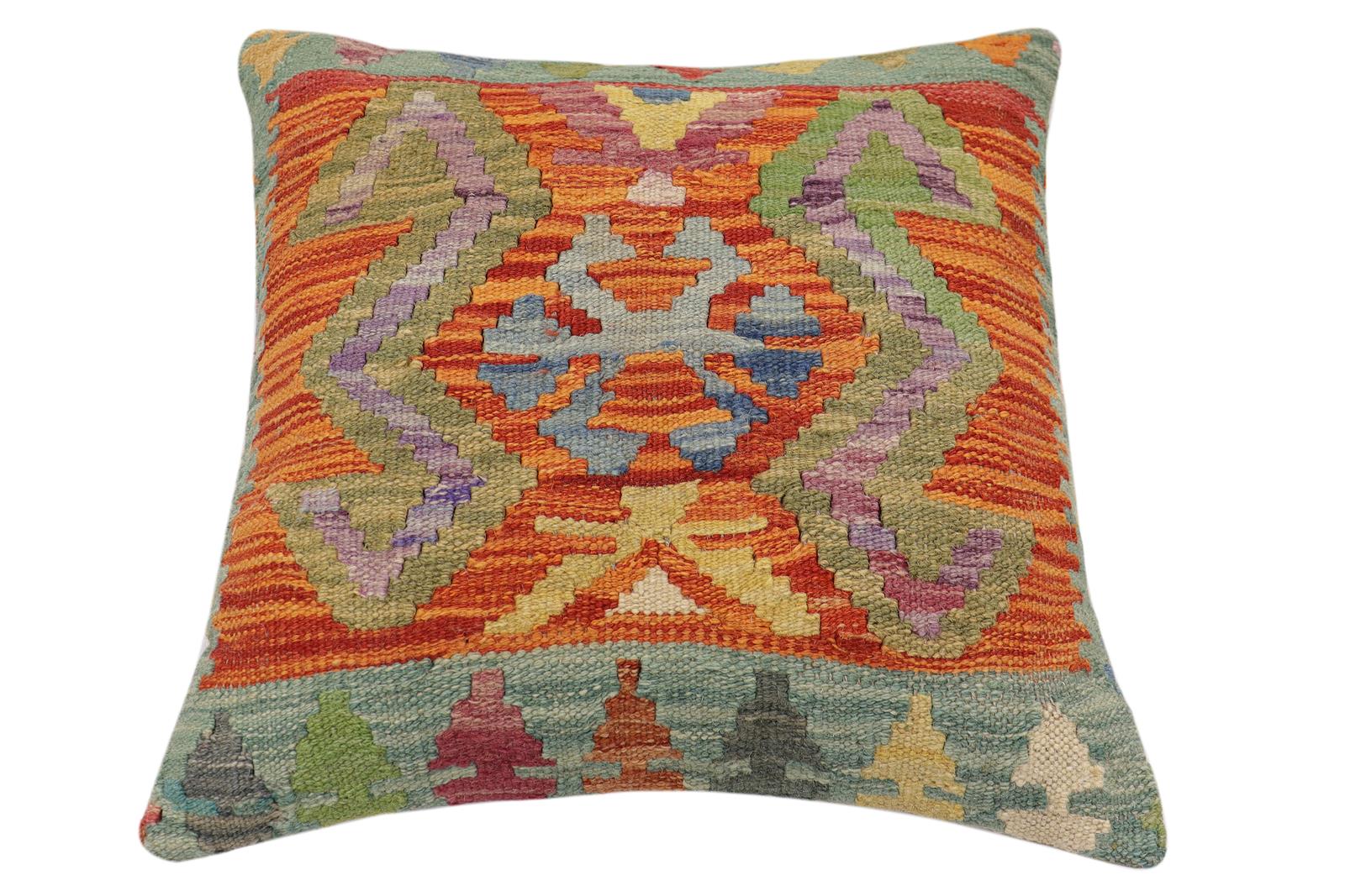 handmade Traditional Pillow Rust Blue Hand-Woven SQUARE 100% WOOL Hand woven turkish pillow2 x 2