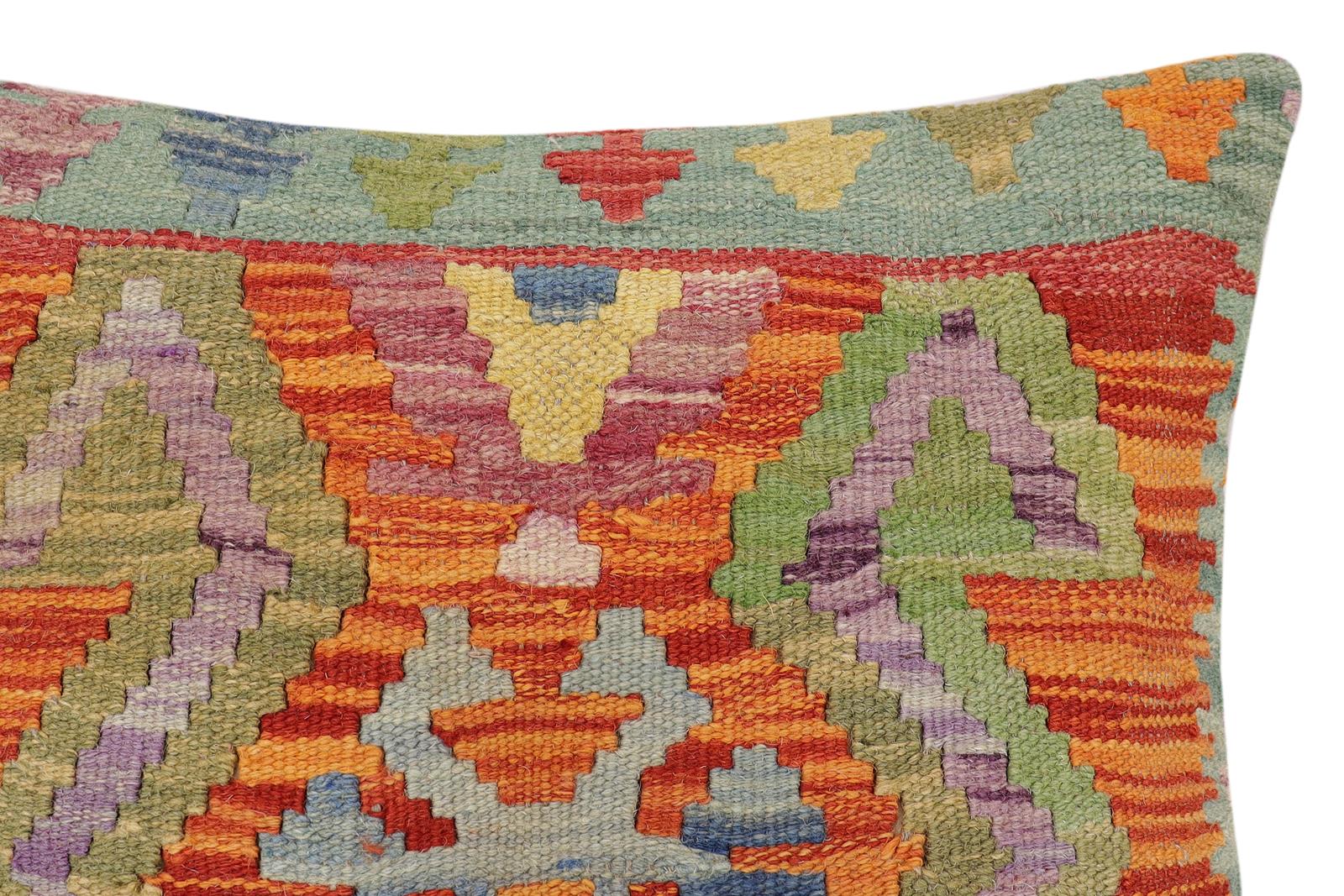 handmade Traditional Pillow Rust Blue Hand-Woven SQUARE 100% WOOL Hand woven turkish pillow2 x 2