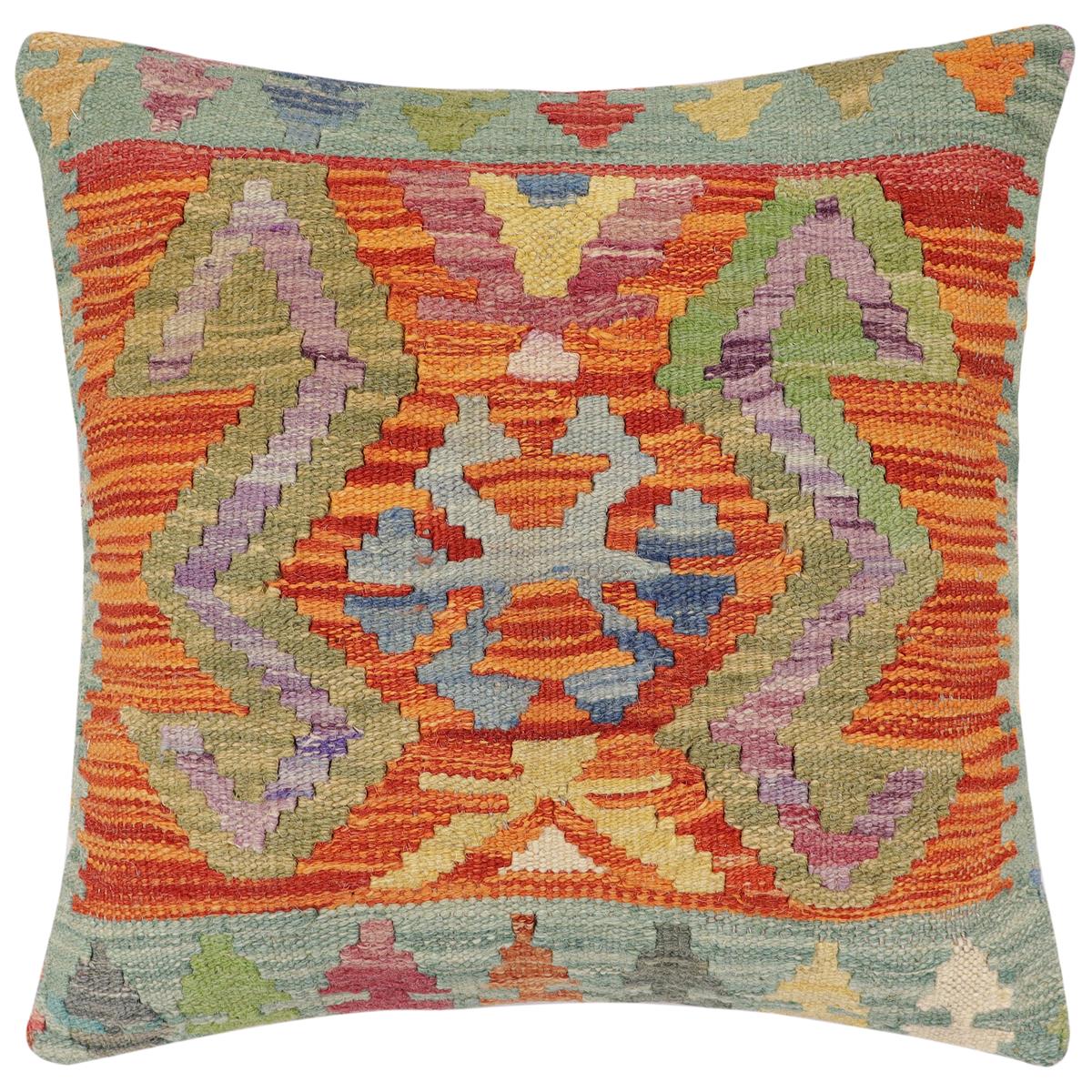 handmade Traditional Pillow Rust Blue Hand-Woven SQUARE 100% WOOL Hand woven turkish pillow2 x 2
