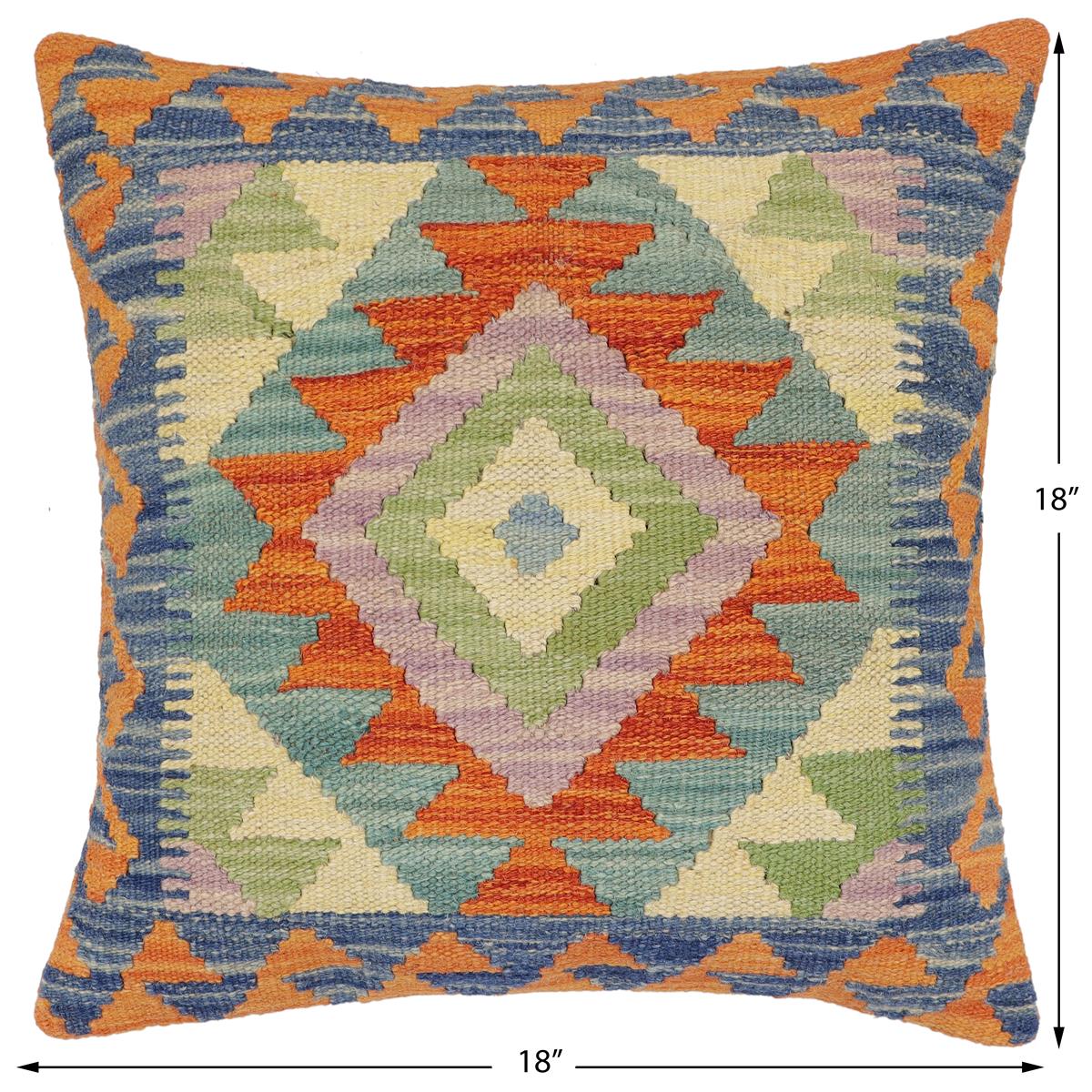 handmade Traditional Pillow Rust Blue Hand-Woven SQUARE 100% WOOL Hand woven turkish pillow2 x 2