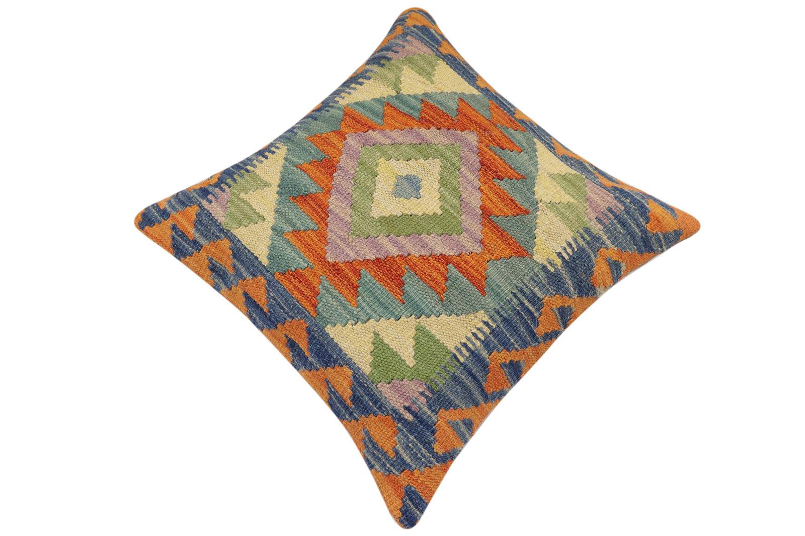 handmade Traditional Pillow Rust Blue Hand-Woven SQUARE 100% WOOL Hand woven turkish pillow2 x 2