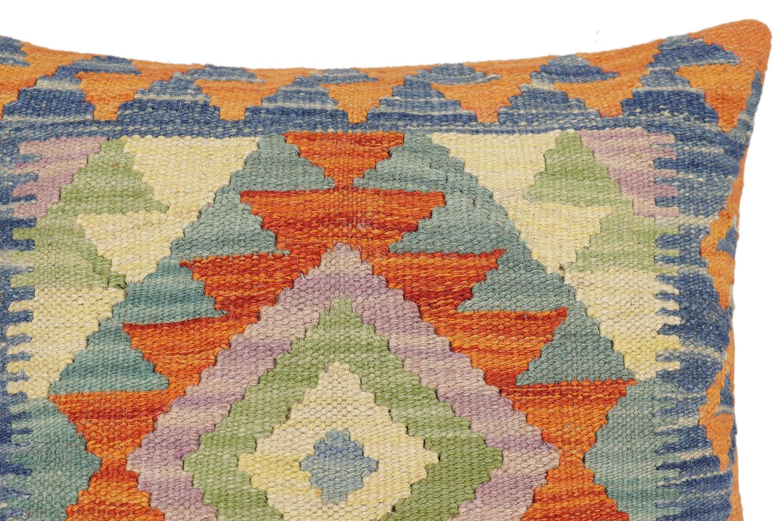 handmade Traditional Pillow Rust Blue Hand-Woven SQUARE 100% WOOL Hand woven turkish pillow2 x 2