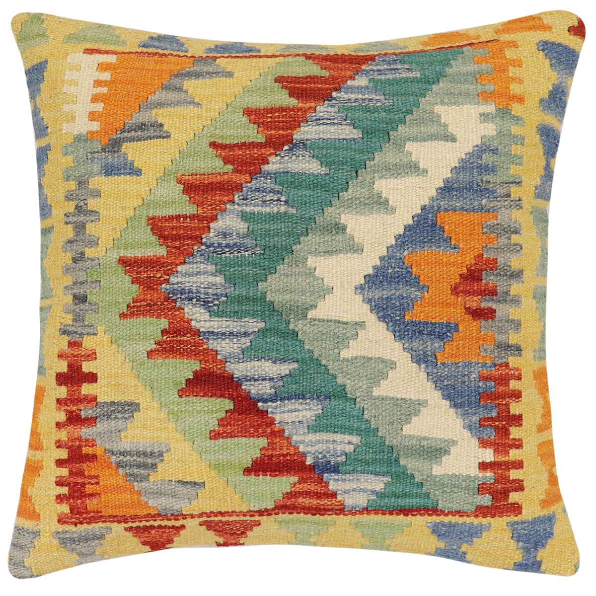 handmade Traditional Pillow Rust Blue Hand-Woven SQUARE 100% WOOL Hand woven turkish pillow2 x 2