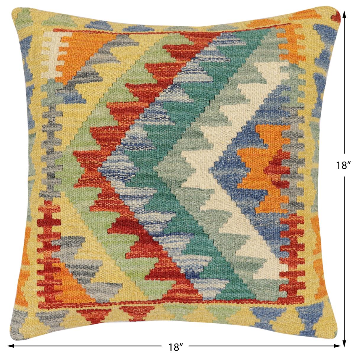handmade Traditional Pillow Rust Blue Hand-Woven SQUARE 100% WOOL Hand woven turkish pillow2 x 2