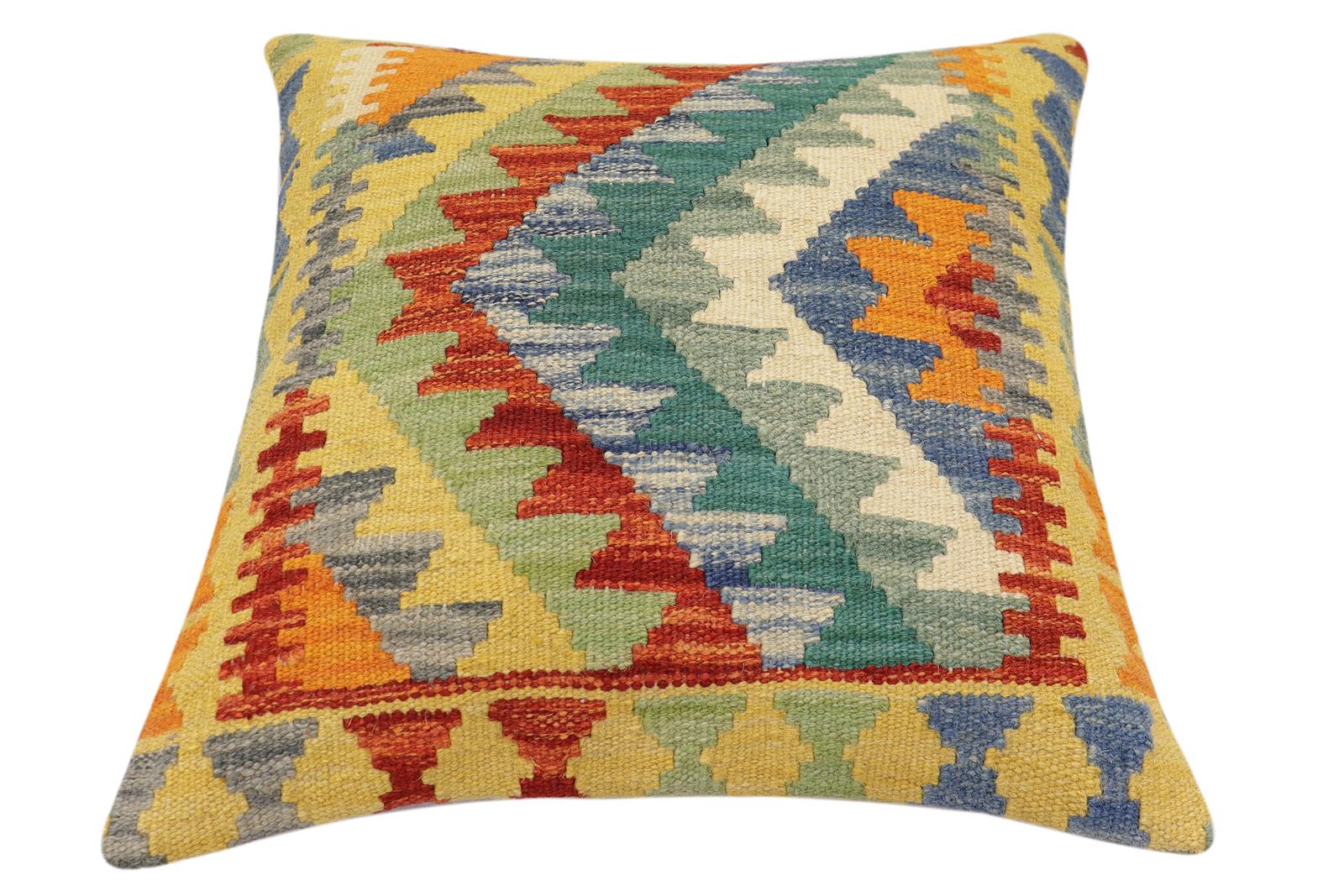 handmade Traditional Pillow Rust Blue Hand-Woven SQUARE 100% WOOL Hand woven turkish pillow2 x 2