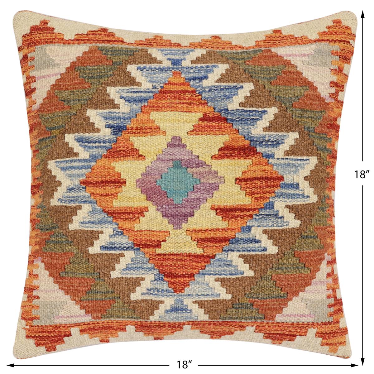 handmade Traditional Pillow Rust Blue Hand-Woven SQUARE 100% WOOL Hand woven turkish pillow2 x 2