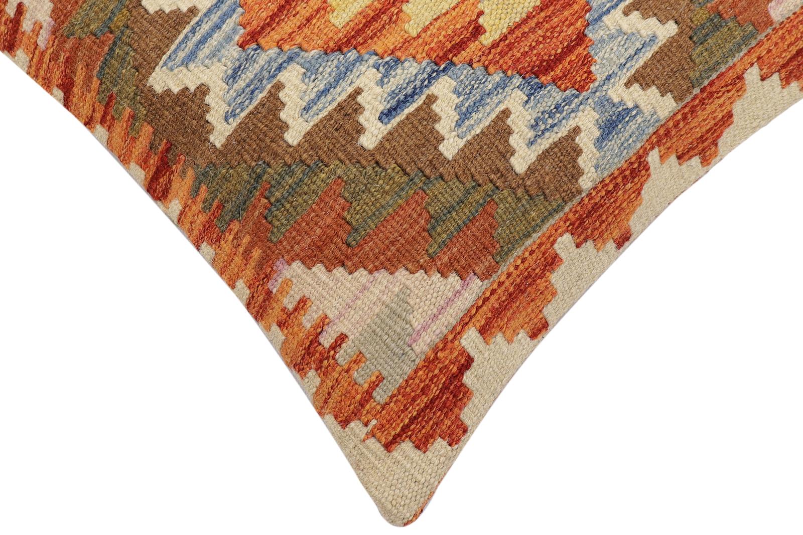 handmade Traditional Pillow Rust Blue Hand-Woven SQUARE 100% WOOL Hand woven turkish pillow2 x 2