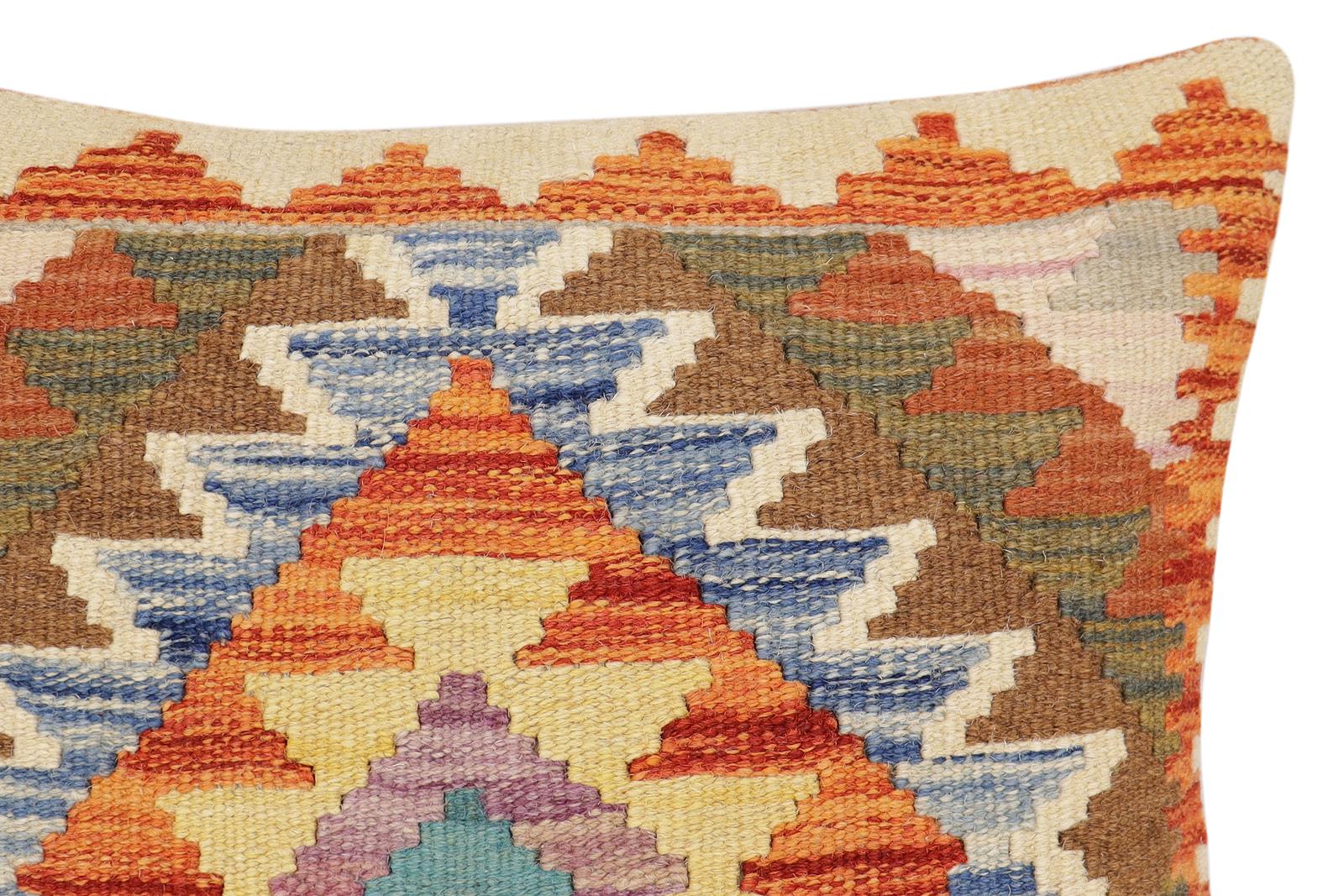 handmade Traditional Pillow Rust Blue Hand-Woven SQUARE 100% WOOL Hand woven turkish pillow2 x 2