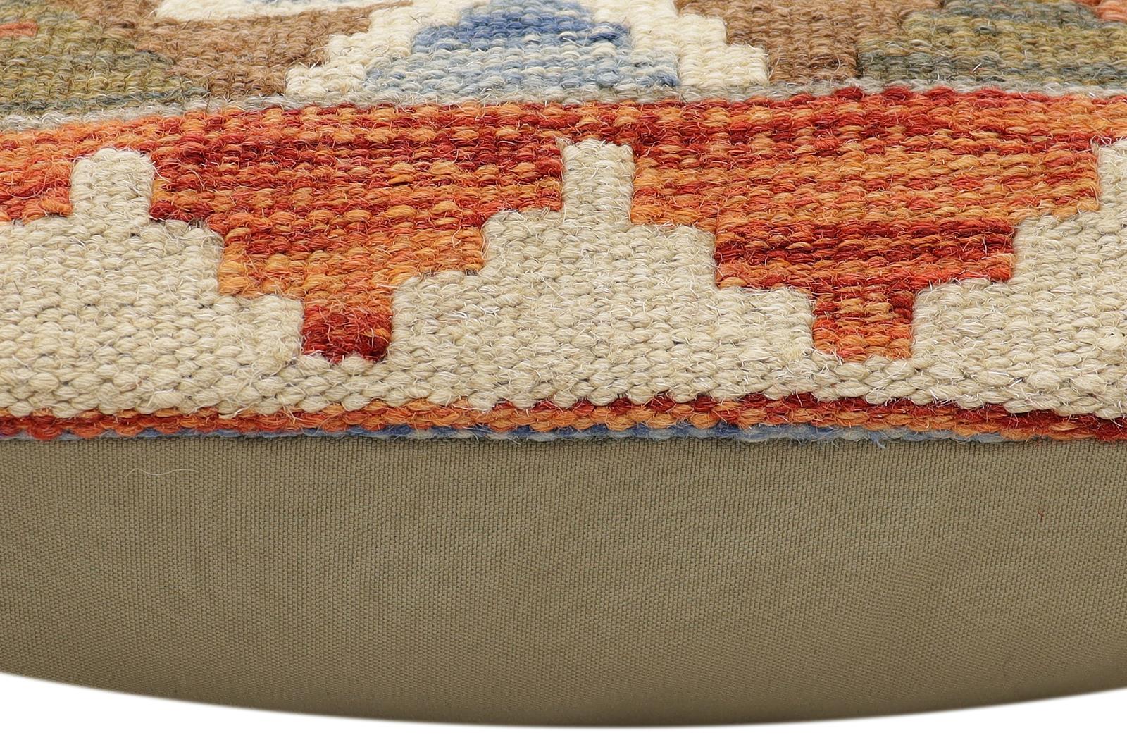 handmade Traditional Pillow Rust Blue Hand-Woven SQUARE 100% WOOL Hand woven turkish pillow2 x 2