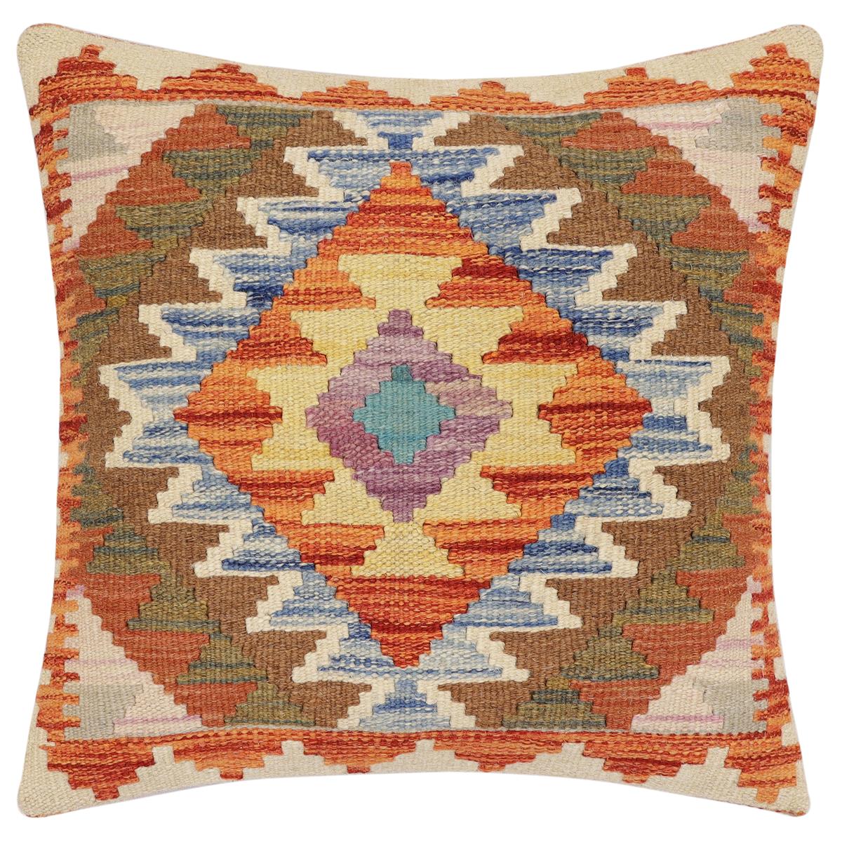 handmade Traditional Pillow Rust Blue Hand-Woven SQUARE 100% WOOL Hand woven turkish pillow2 x 2