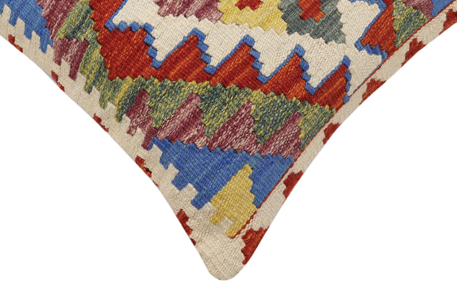 handmade Traditional Pillow Rust Blue Hand-Woven SQUARE 100% WOOL Hand woven turkish pillow2 x 2