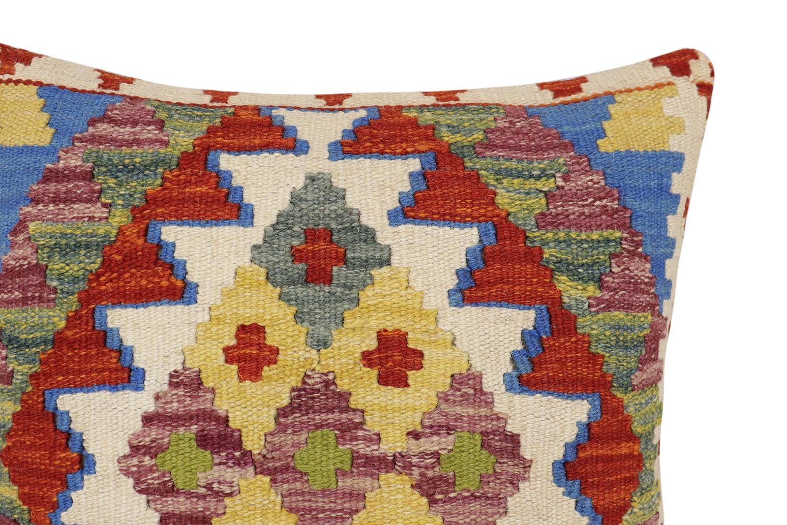 handmade Traditional Pillow Rust Blue Hand-Woven SQUARE 100% WOOL Hand woven turkish pillow2 x 2