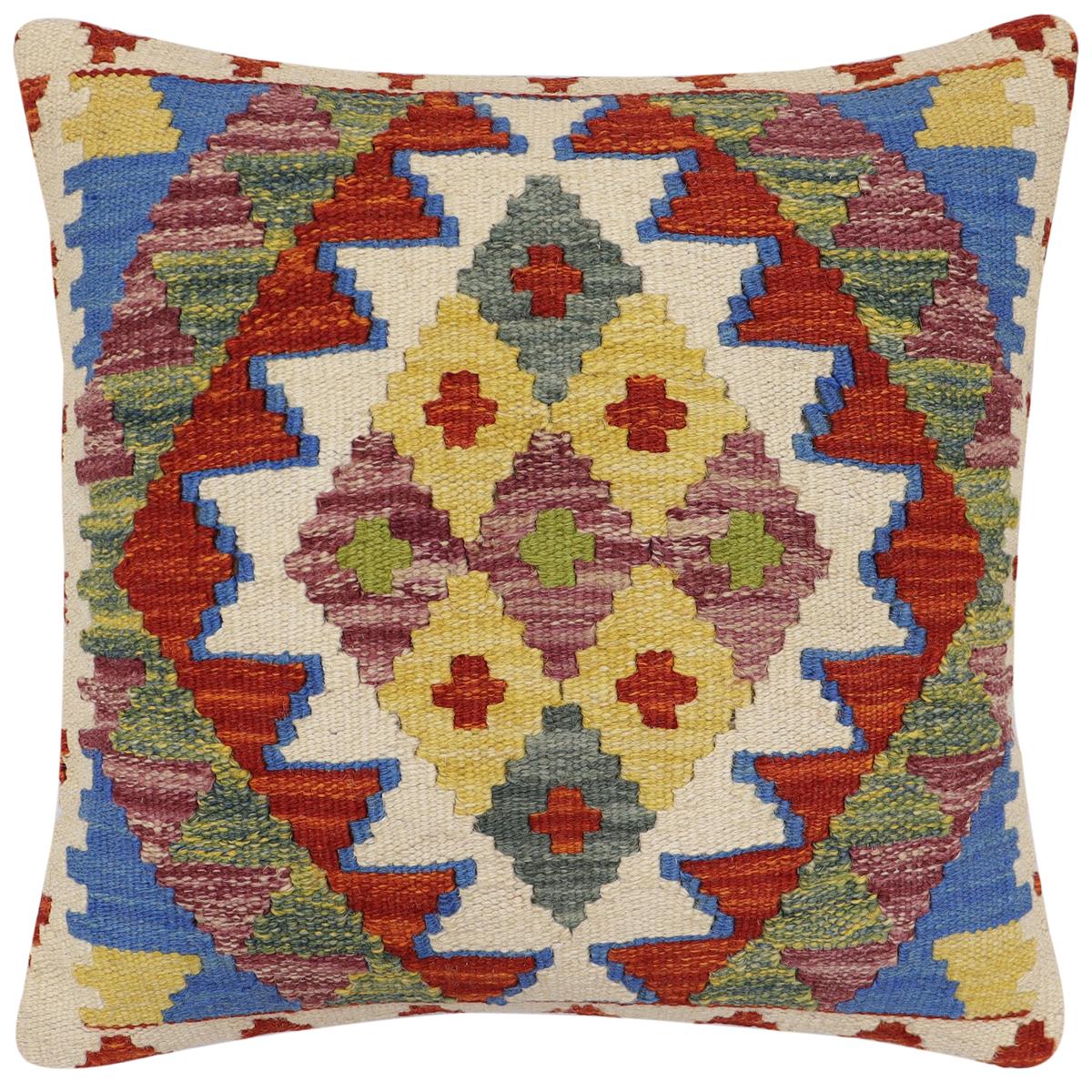 handmade Traditional Pillow Rust Blue Hand-Woven SQUARE 100% WOOL Hand woven turkish pillow2 x 2