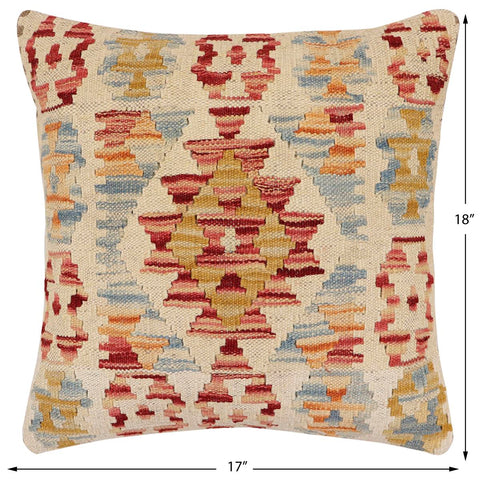 handmade Traditional Pillow Red Beige Hand-Woven SQUARE 100% WOOL  Hand woven turkish pillow  2 x 2