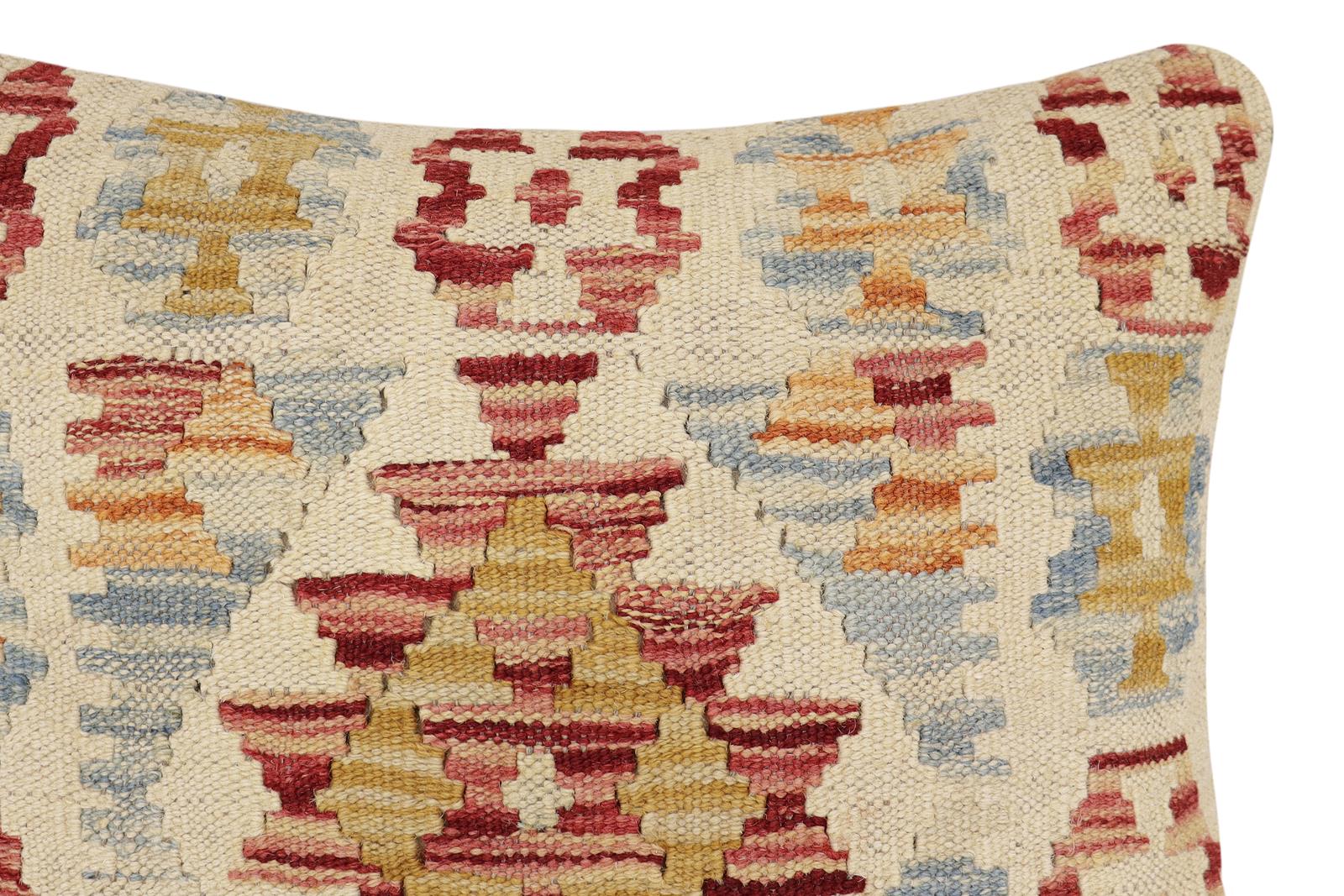 handmade Traditional Pillow Red Beige Hand-Woven SQUARE 100% WOOL  Hand woven turkish pillow  2 x 2