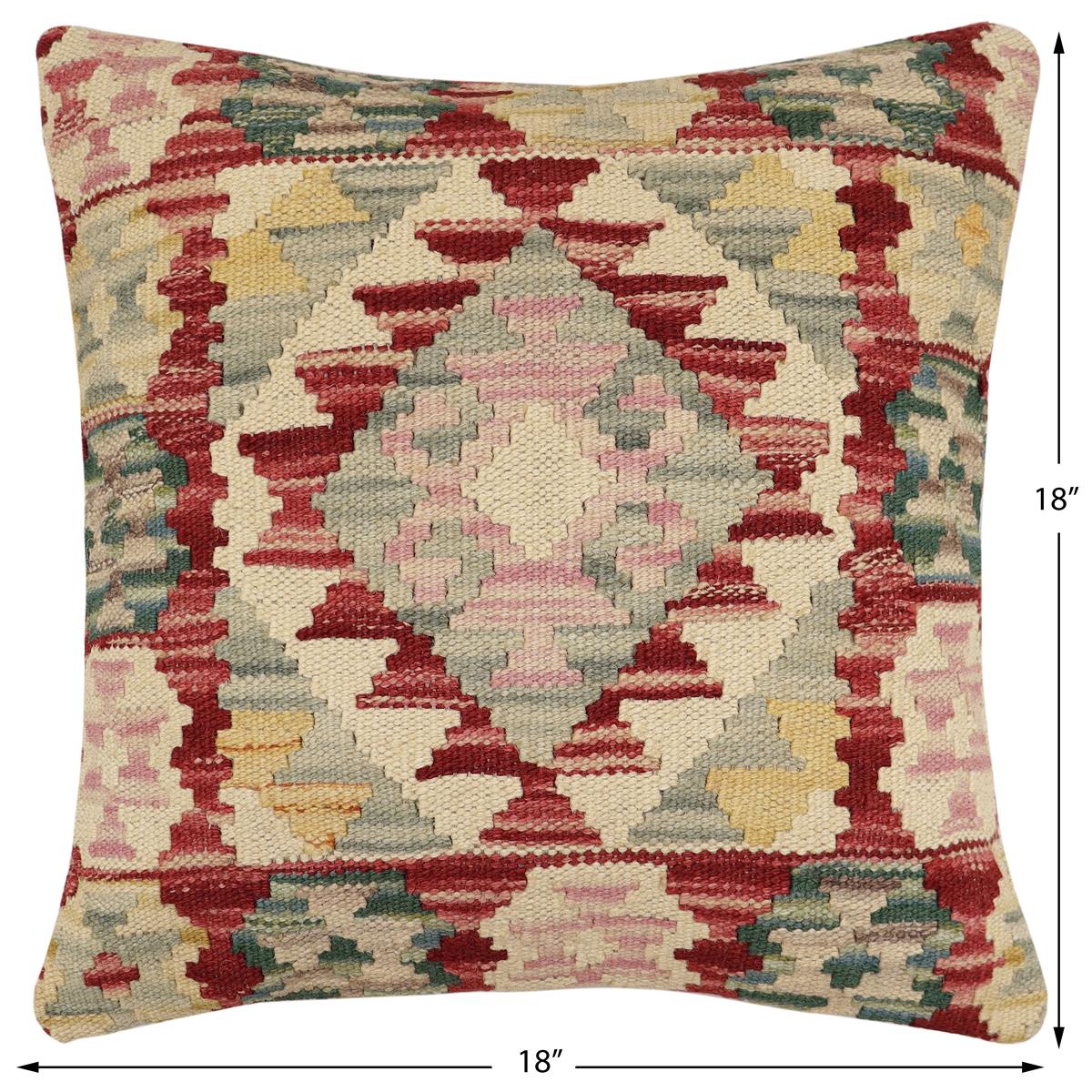handmade Traditional Pillow Red Beige Hand-Woven SQUARE 100% WOOL Hand woven turkish pillow2 x 2