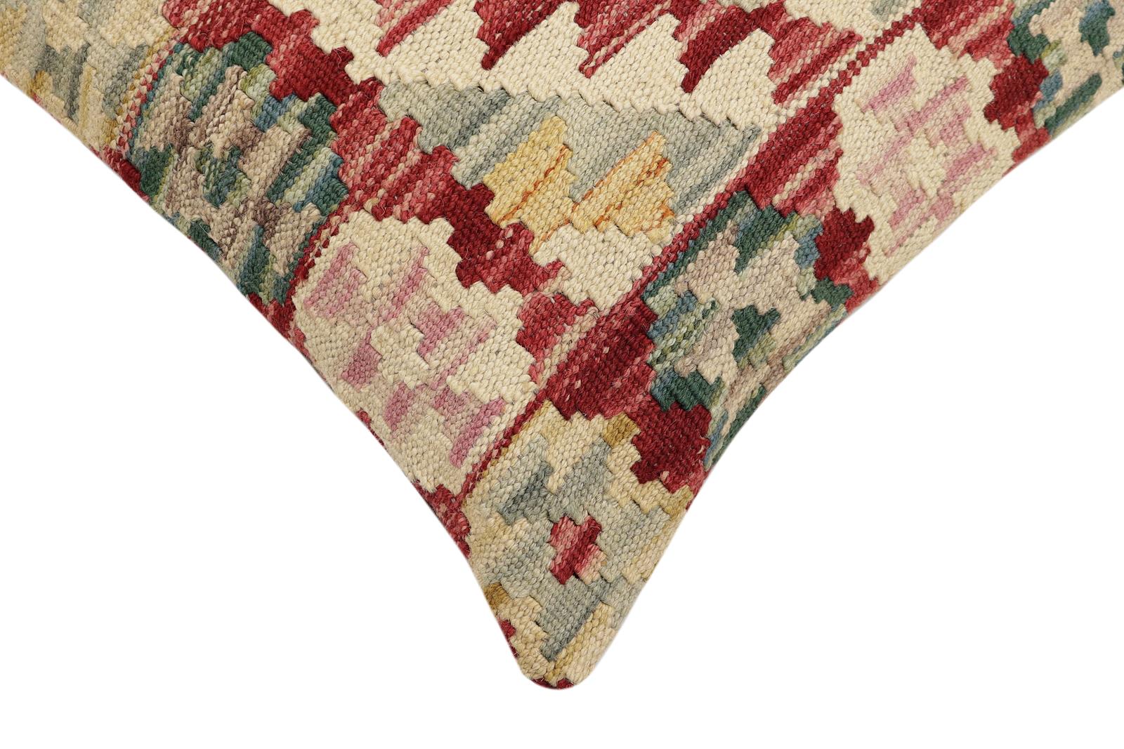 handmade Traditional Pillow Red Beige Hand-Woven SQUARE 100% WOOL Hand woven turkish pillow2 x 2