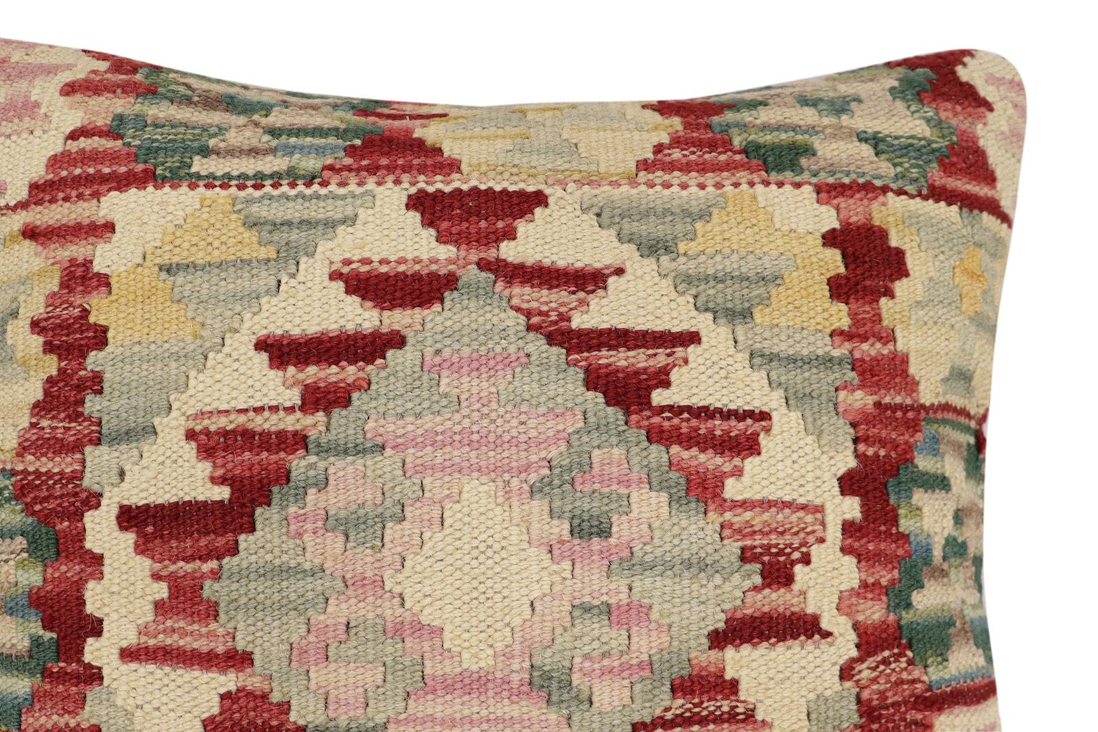 handmade Traditional Pillow Red Beige Hand-Woven SQUARE 100% WOOL Hand woven turkish pillow2 x 2