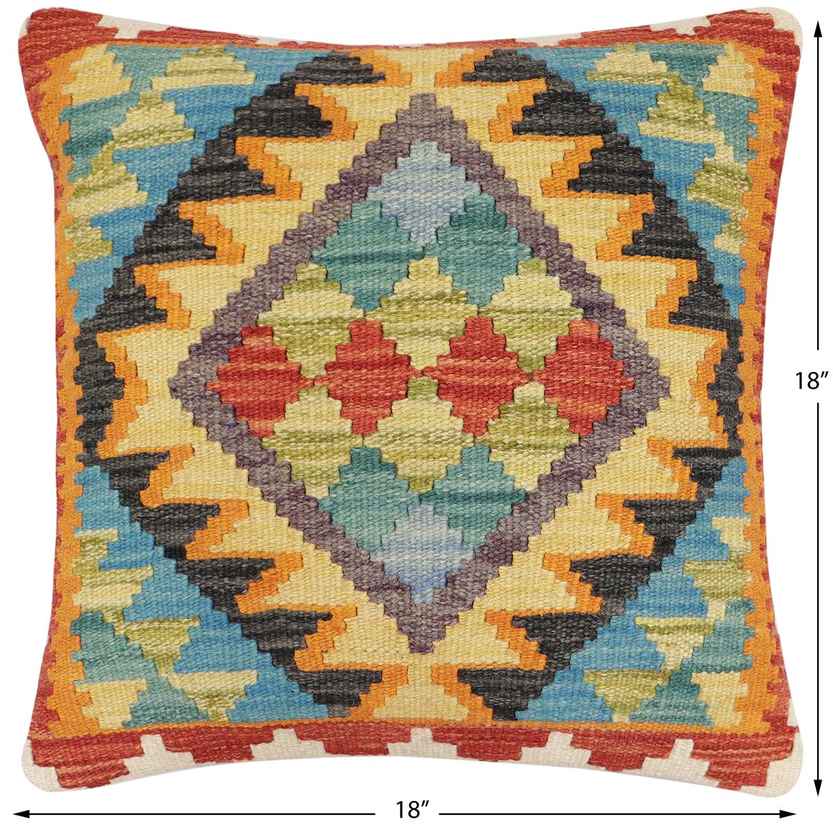 handmade Traditional Pillow Rust Blue Hand-Woven SQUARE 100% WOOL Hand woven turkish pillow2 x 2