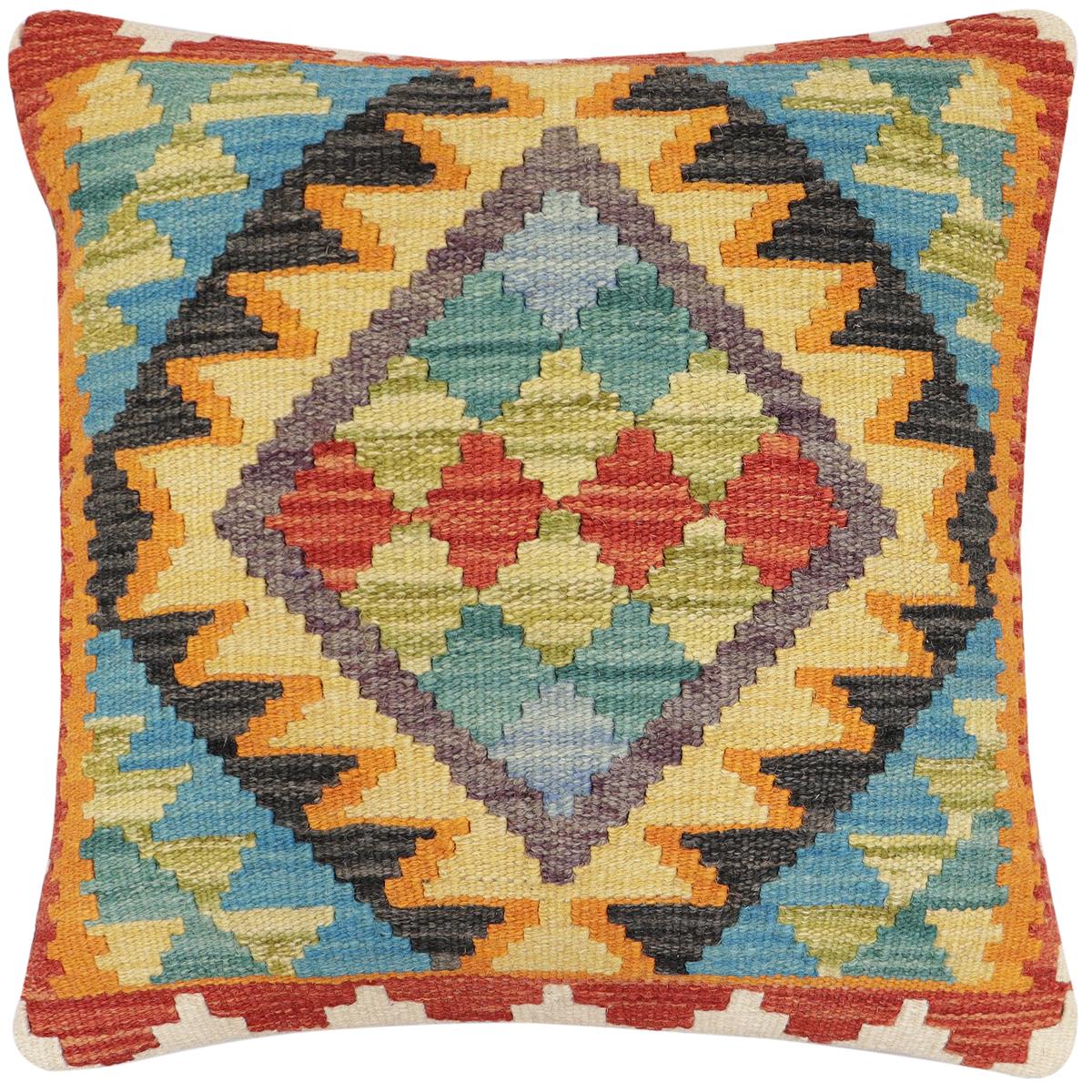 handmade Traditional Pillow Rust Blue Hand-Woven SQUARE 100% WOOL Hand woven turkish pillow2 x 2
