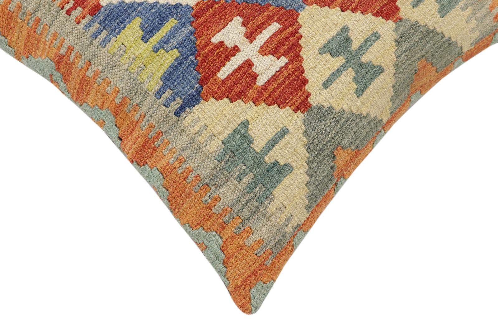 handmade Traditional Pillow Rust Blue Hand-Woven SQUARE 100% WOOL  Hand woven turkish pillow  2 x 2