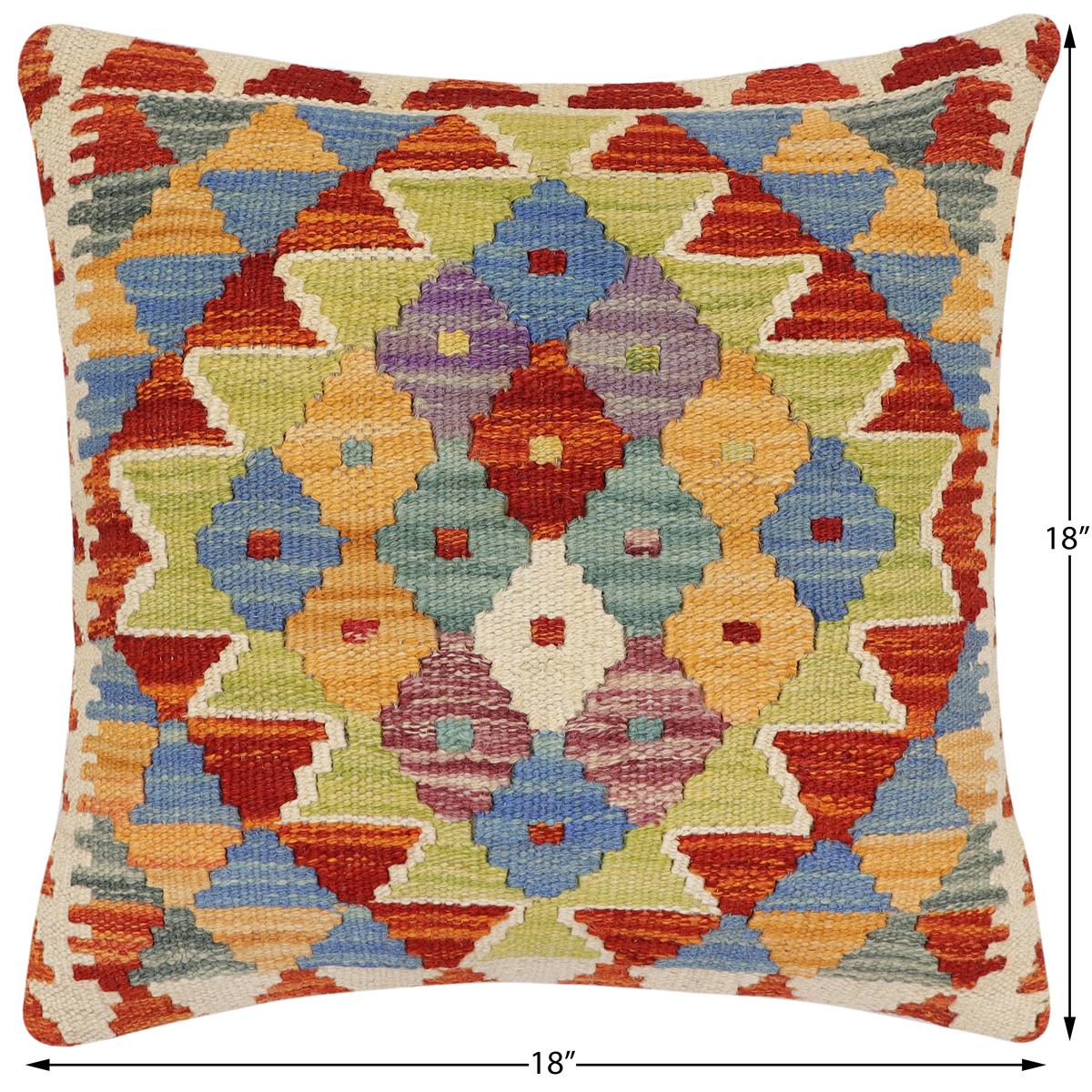 handmade Traditional Pillow Rust Blue Hand-Woven SQUARE 100% WOOL Hand woven turkish pillow2 x 2
