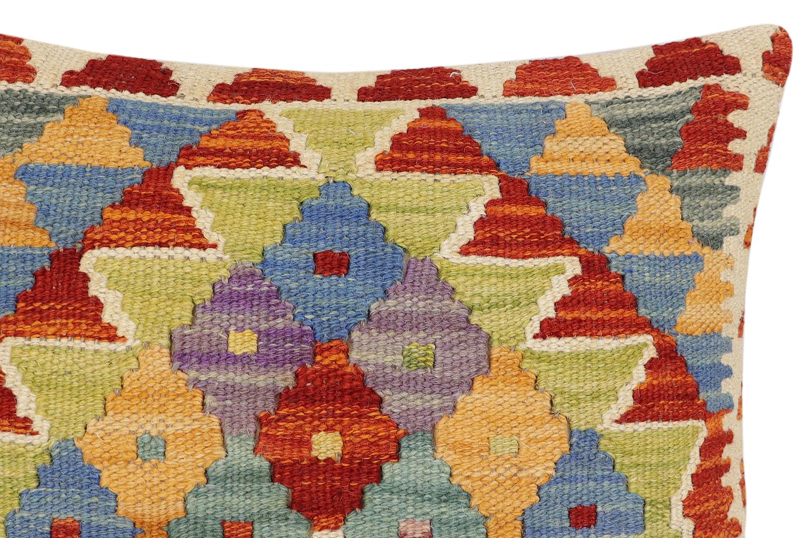 handmade Traditional Pillow Rust Blue Hand-Woven SQUARE 100% WOOL Hand woven turkish pillow2 x 2