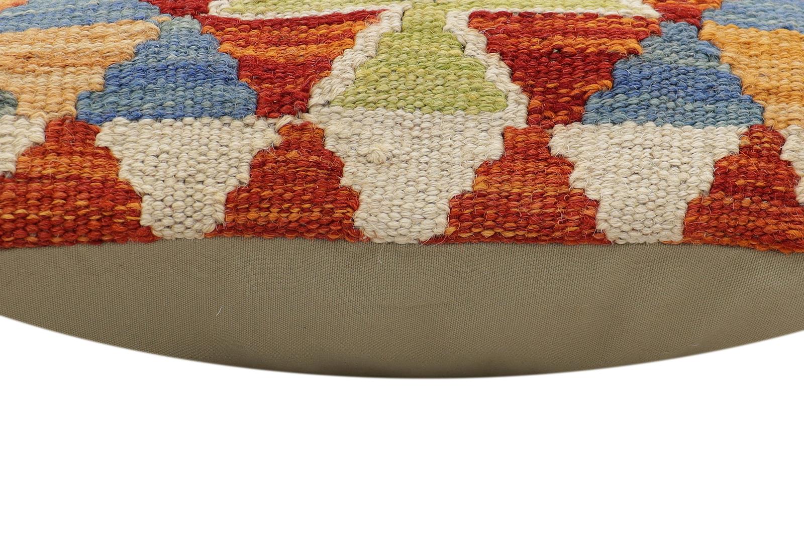 handmade Traditional Pillow Rust Blue Hand-Woven SQUARE 100% WOOL Hand woven turkish pillow2 x 2