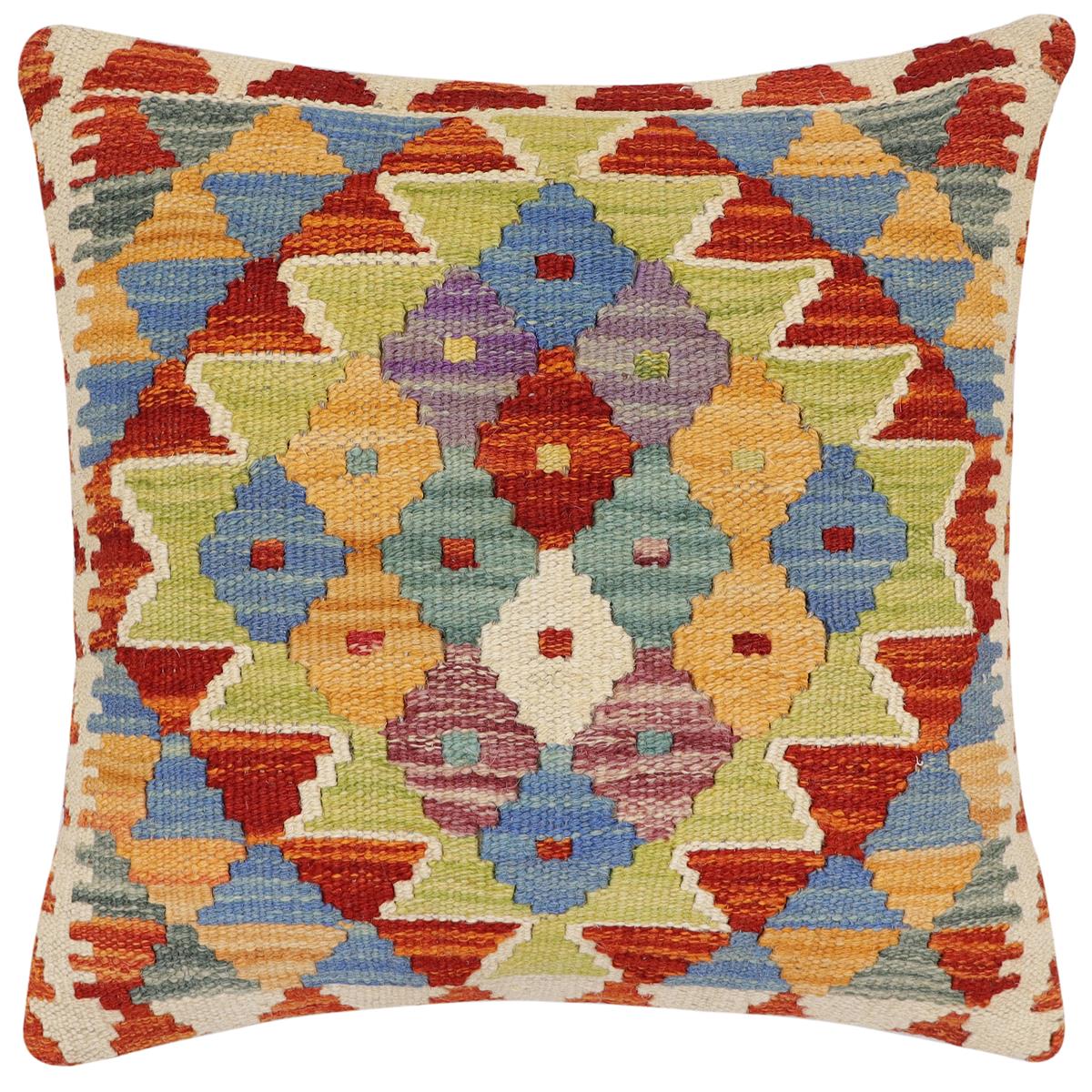 handmade Traditional Pillow Rust Blue Hand-Woven SQUARE 100% WOOL Hand woven turkish pillow2 x 2