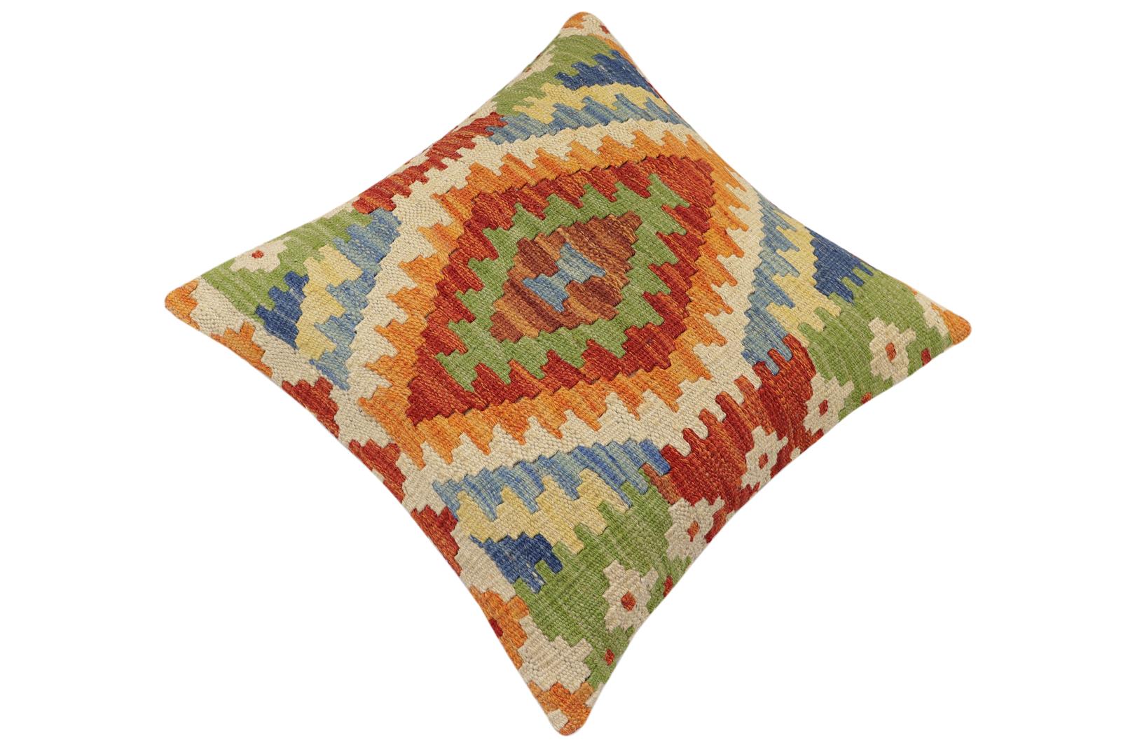 handmade Traditional Pillow Rust Blue Hand-Woven SQUARE 100% WOOL Hand woven turkish pillow2 x 2