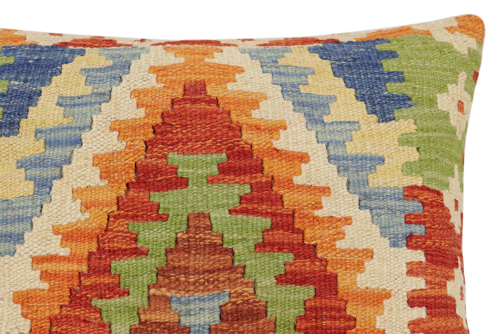 handmade Traditional Pillow Rust Blue Hand-Woven SQUARE 100% WOOL Hand woven turkish pillow2 x 2