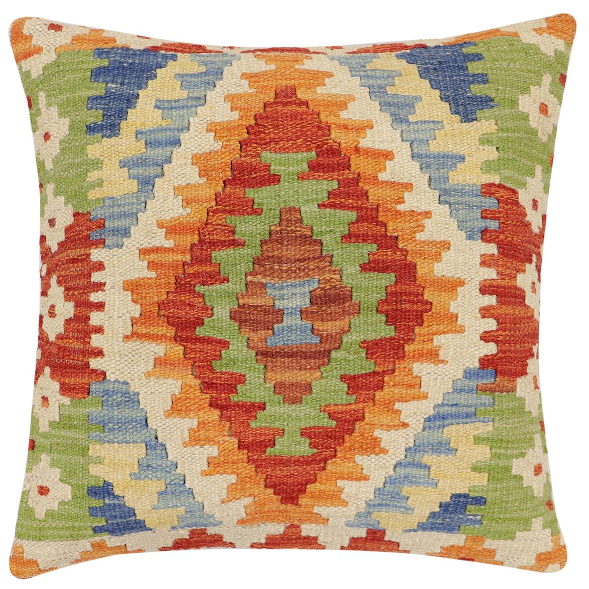 handmade Traditional Pillow Rust Blue Hand-Woven SQUARE 100% WOOL Hand woven turkish pillow2 x 2