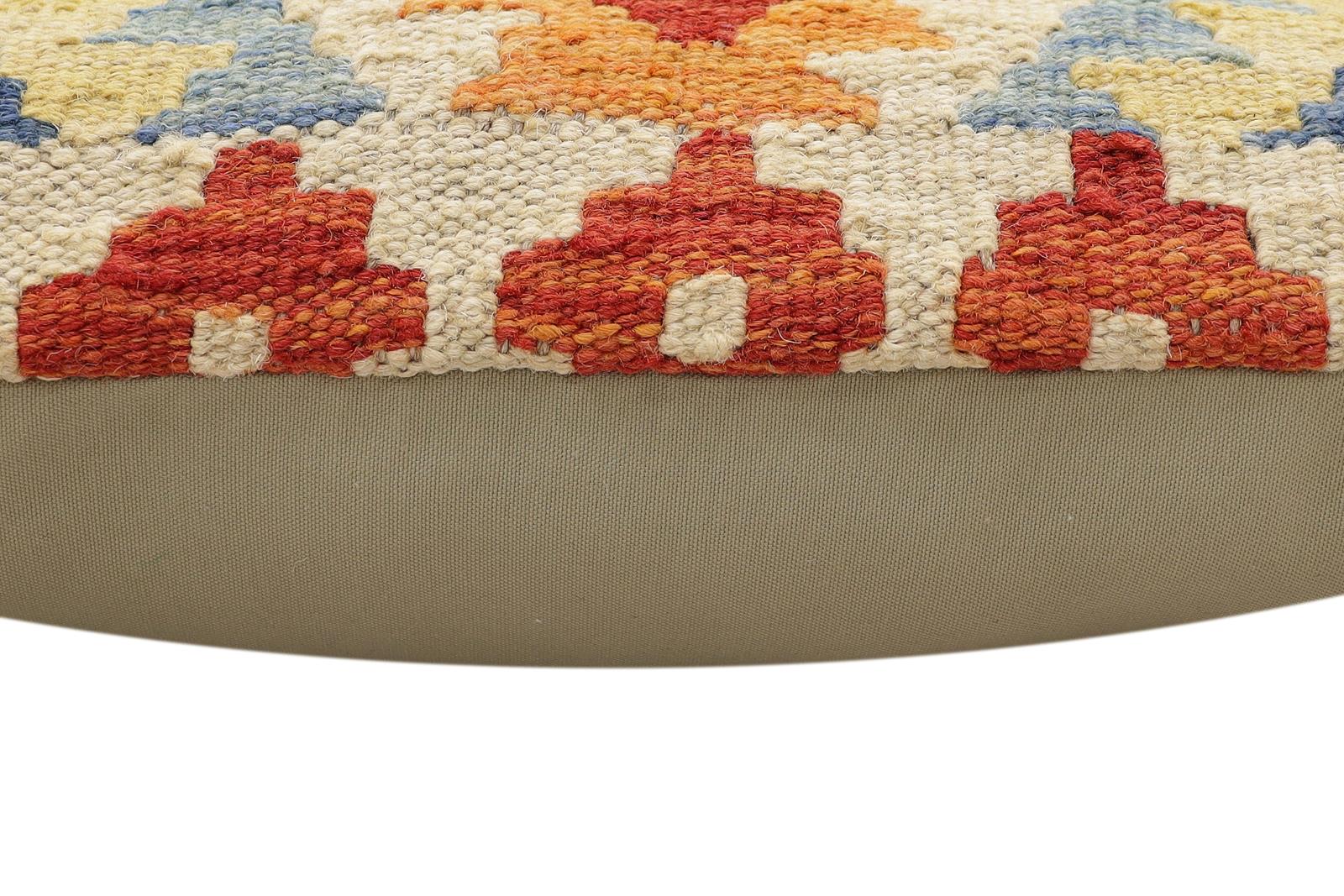 handmade Traditional Pillow Rust Blue Hand-Woven SQUARE 100% WOOL Hand woven turkish pillow2 x 2