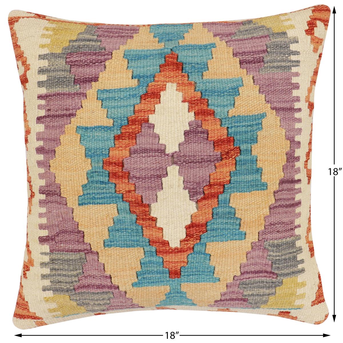 handmade Traditional Pillow Rust Blue Hand-Woven SQUARE 100% WOOL Hand woven turkish pillow2 x 2