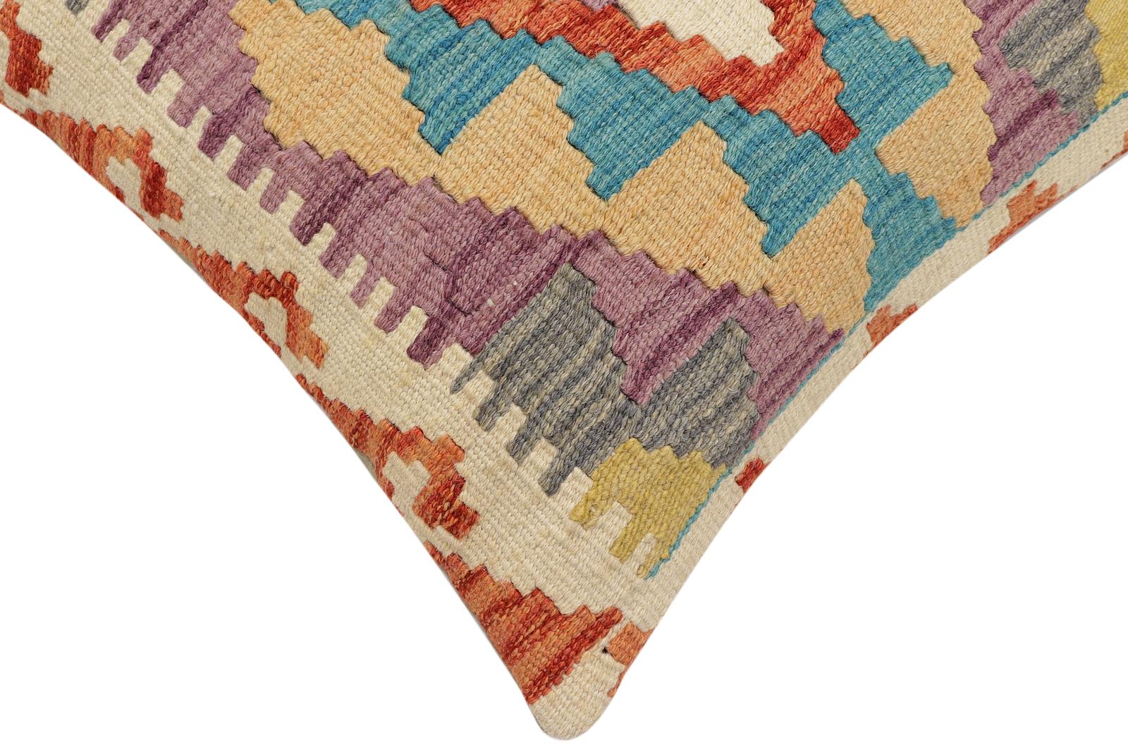handmade Traditional Pillow Rust Blue Hand-Woven SQUARE 100% WOOL Hand woven turkish pillow2 x 2