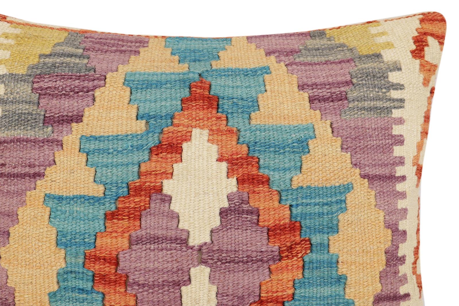 handmade Traditional Pillow Rust Blue Hand-Woven SQUARE 100% WOOL Hand woven turkish pillow2 x 2