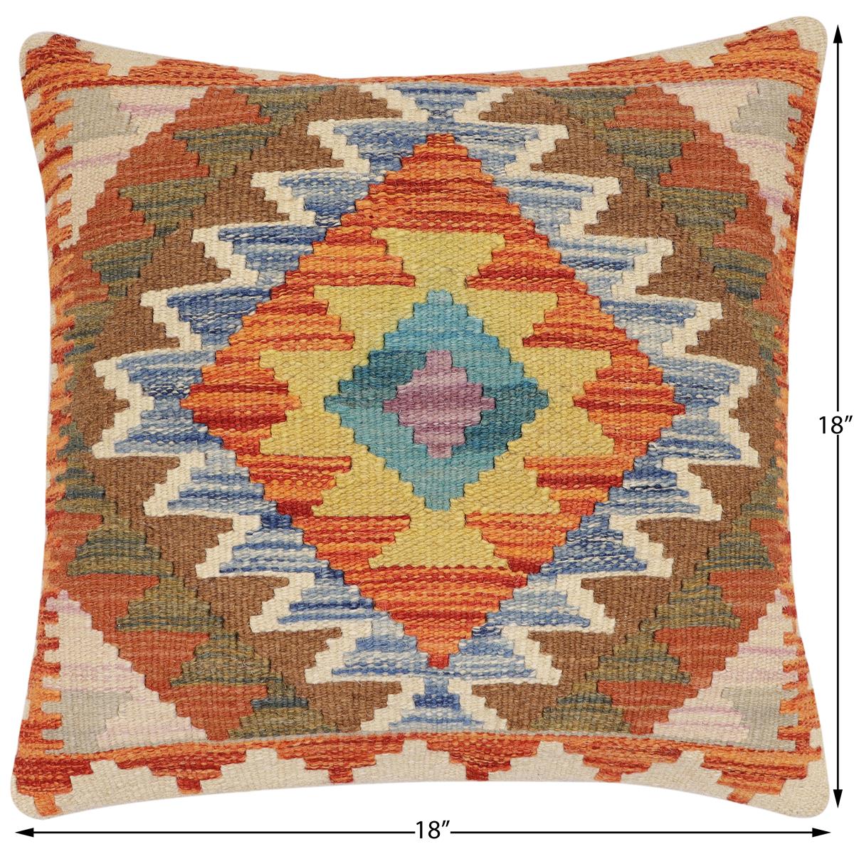 handmade Traditional Pillow Rust Blue Hand-Woven SQUARE 100% WOOL Hand woven turkish pillow2 x 2