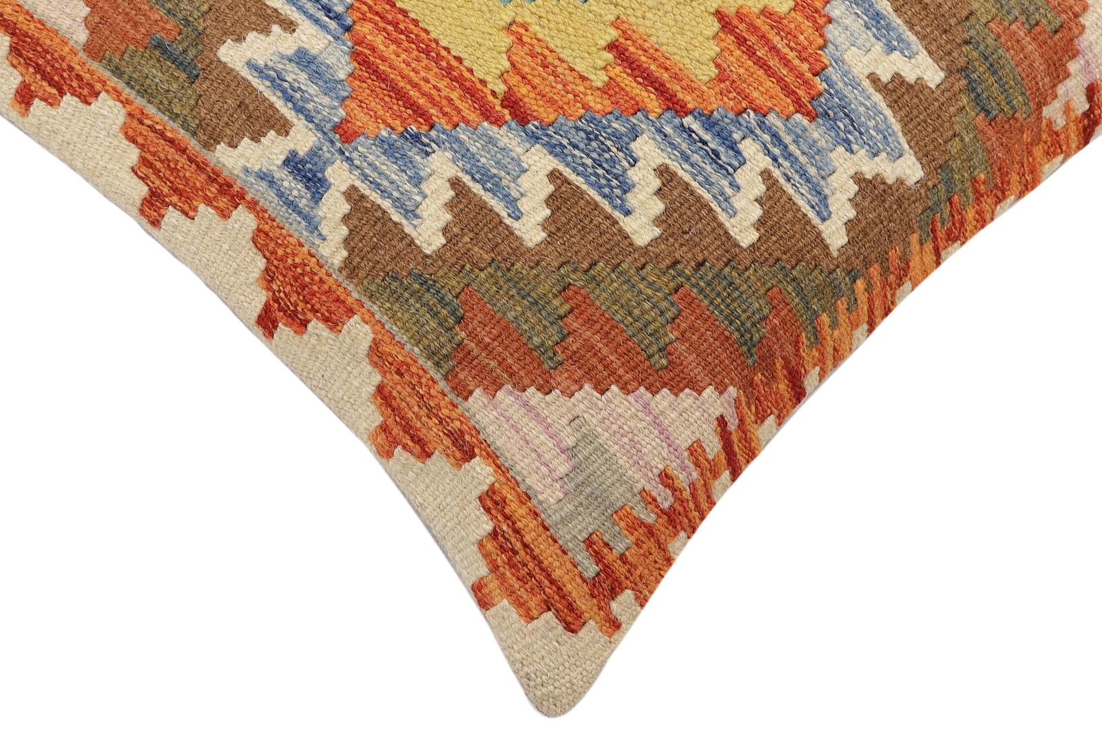 handmade Traditional Pillow Rust Blue Hand-Woven SQUARE 100% WOOL Hand woven turkish pillow2 x 2