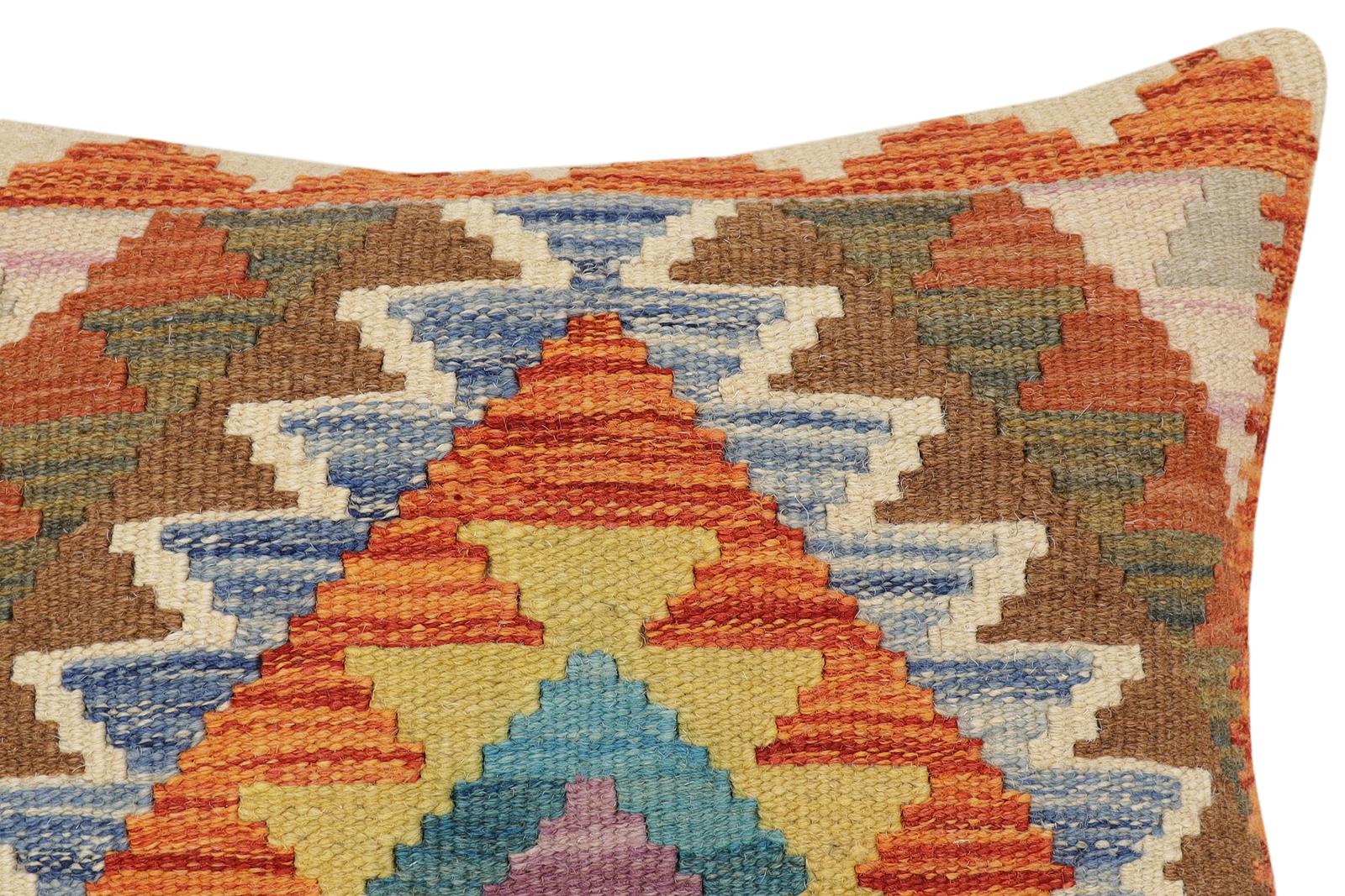 handmade Traditional Pillow Rust Blue Hand-Woven SQUARE 100% WOOL Hand woven turkish pillow2 x 2