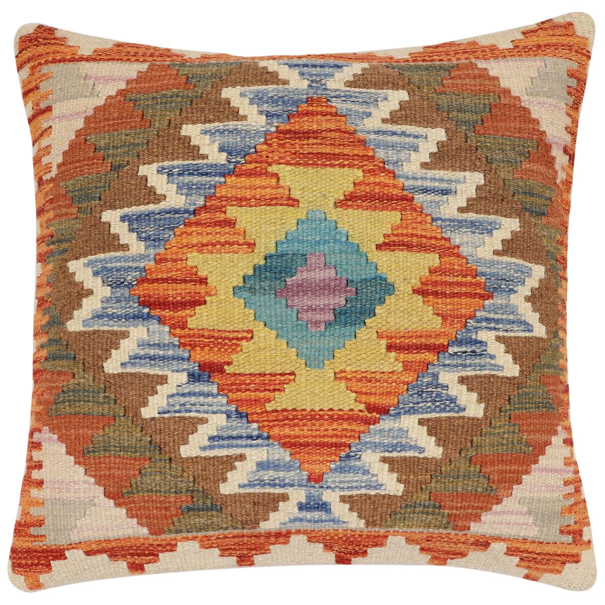 handmade Traditional Pillow Rust Blue Hand-Woven SQUARE 100% WOOL Hand woven turkish pillow2 x 2