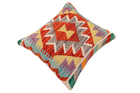 handmade Traditional Pillow Rust Blue Hand-Woven SQUARE 100% WOOL  Hand woven turkish pillow  2 x 2