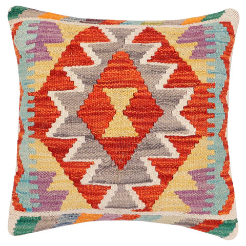 handmade Traditional Pillow Rust Blue Hand-Woven SQUARE 100% WOOL  Hand woven turkish pillow  2 x 2