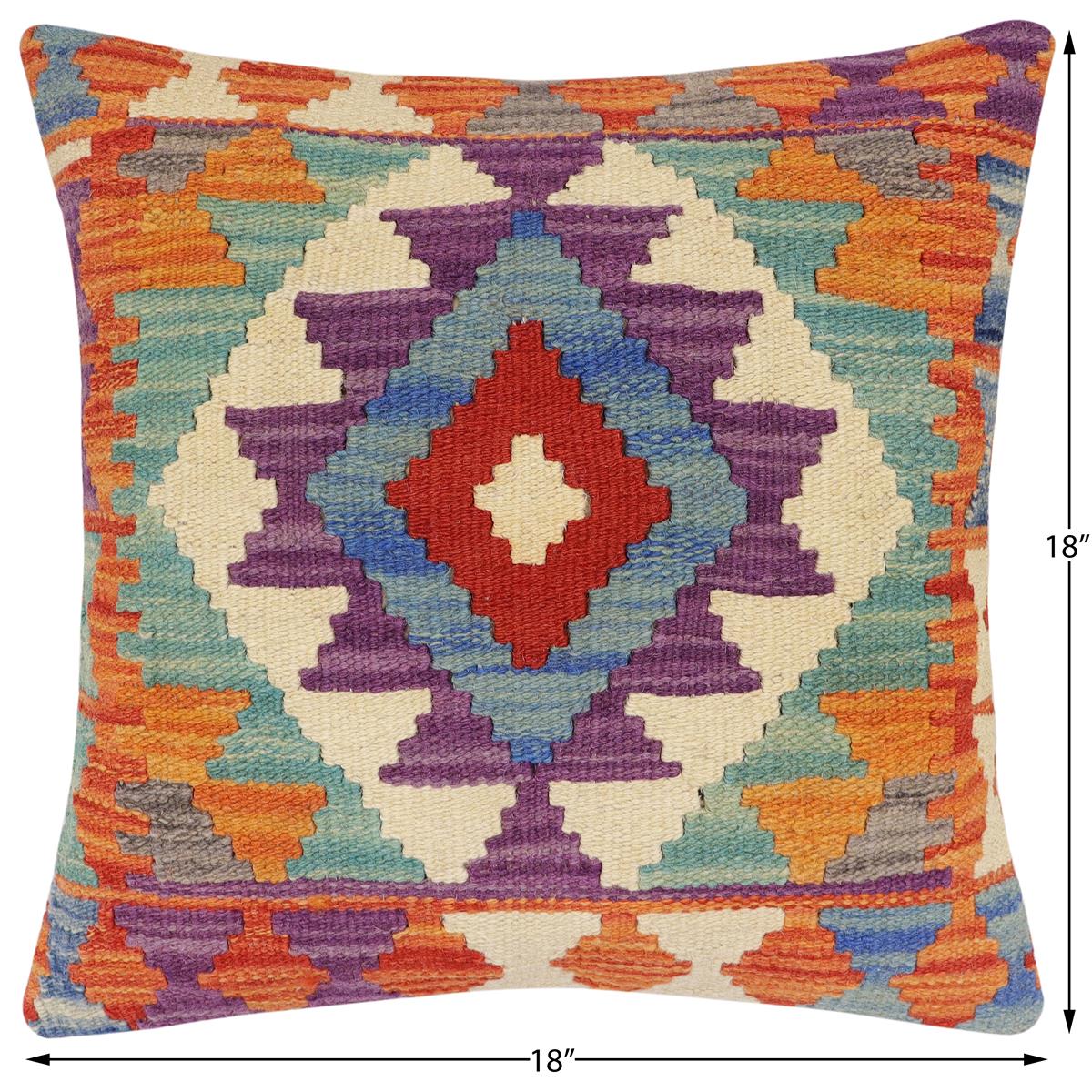 handmade Traditional Pillow Rust Blue Hand-Woven SQUARE 100% WOOL Hand woven turkish pillow2 x 2