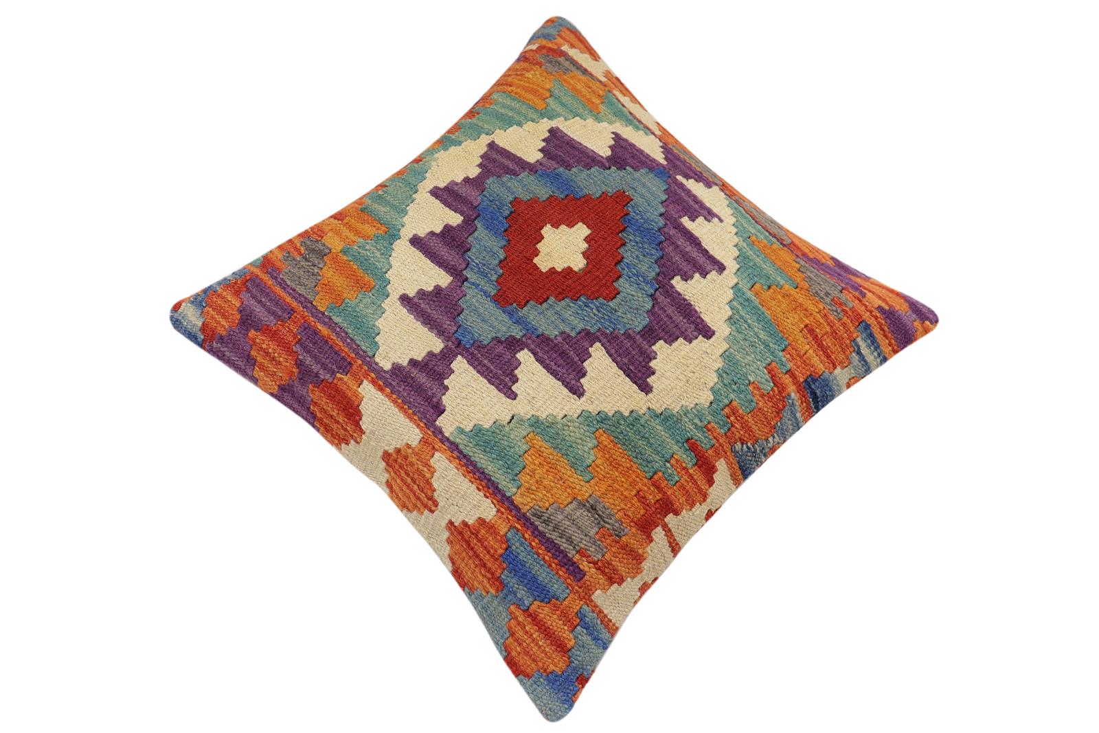 handmade Traditional Pillow Rust Blue Hand-Woven SQUARE 100% WOOL Hand woven turkish pillow2 x 2