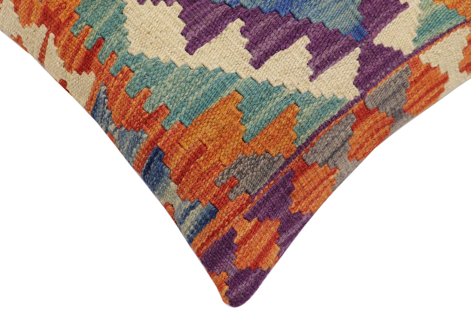 handmade Traditional Pillow Rust Blue Hand-Woven SQUARE 100% WOOL Hand woven turkish pillow2 x 2