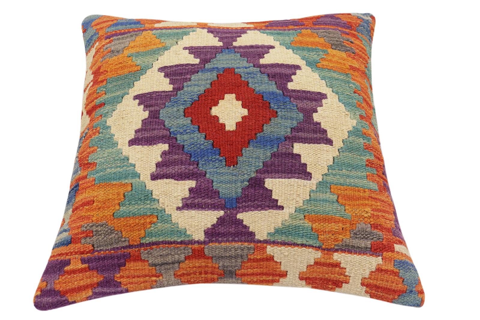 handmade Traditional Pillow Rust Blue Hand-Woven SQUARE 100% WOOL Hand woven turkish pillow2 x 2
