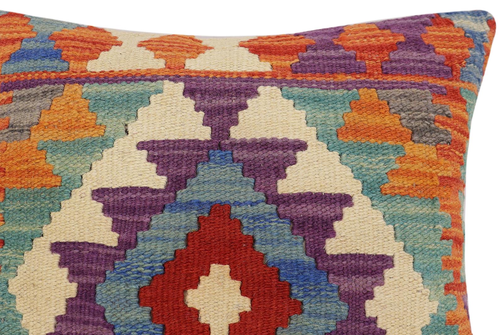 handmade Traditional Pillow Rust Blue Hand-Woven SQUARE 100% WOOL Hand woven turkish pillow2 x 2