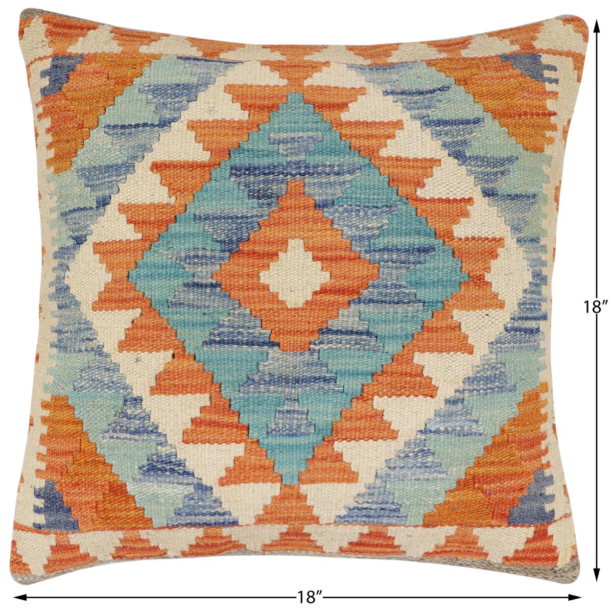 handmade Traditional Pillow Rust Blue Hand-Woven SQUARE 100% WOOL Hand woven turkish pillow2 x 2