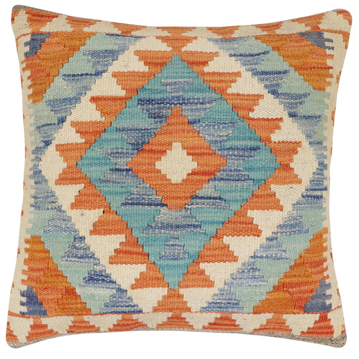 handmade Traditional Pillow Rust Blue Hand-Woven SQUARE 100% WOOL Hand woven turkish pillow2 x 2