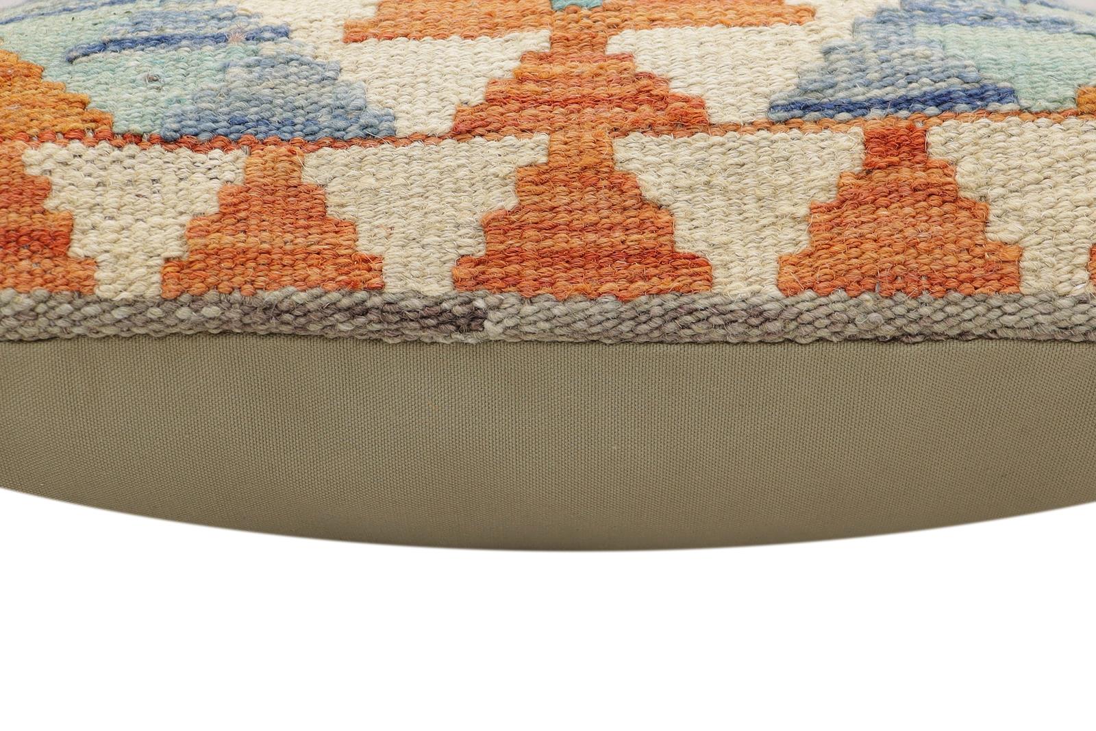 handmade Traditional Pillow Rust Blue Hand-Woven SQUARE 100% WOOL Hand woven turkish pillow2 x 2